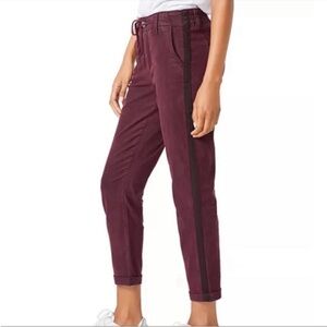 PAIGE Christy Drawstring High Rise Cropped Stretch Pants Deep Berry Casual Chic